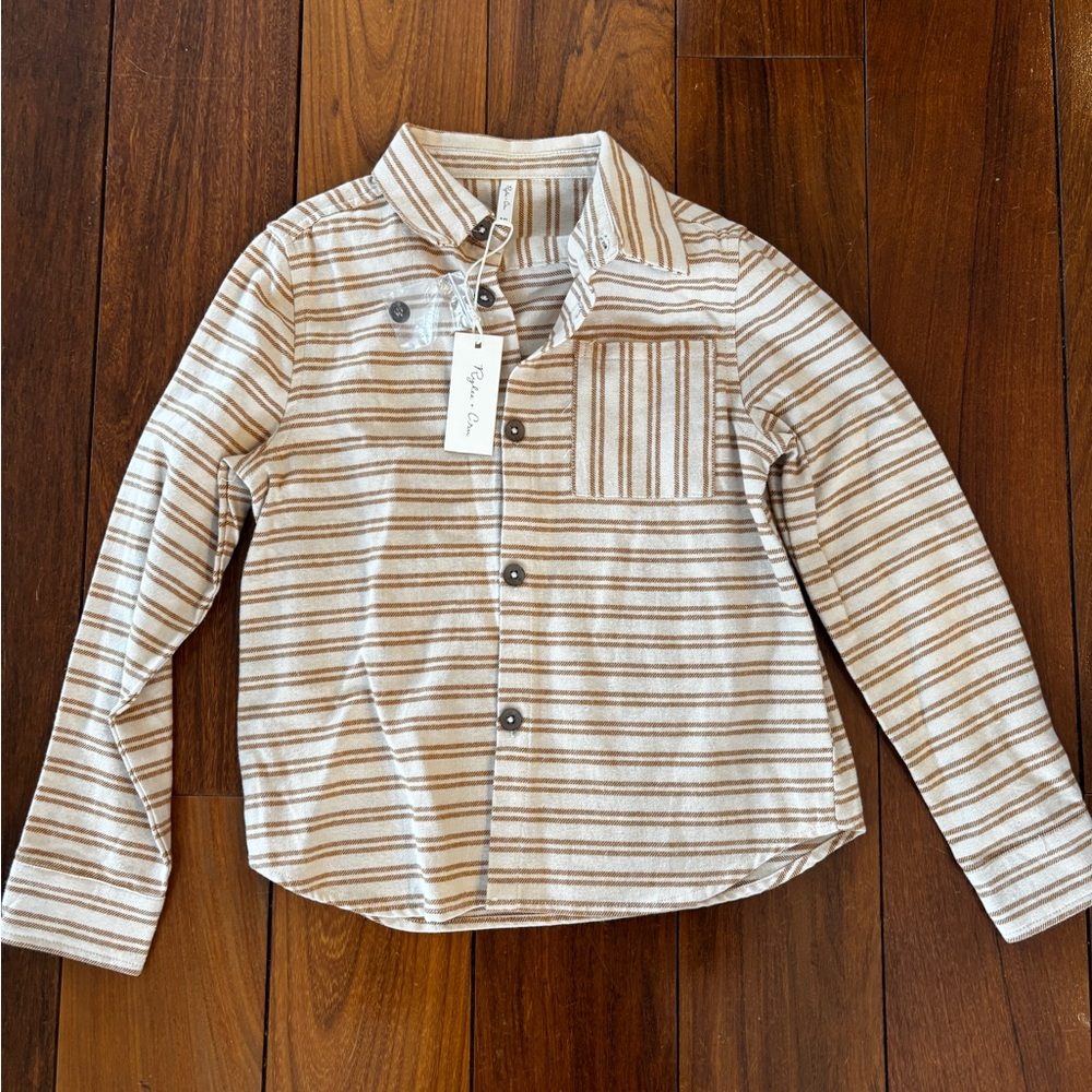 Rylee & Cru Striped Kids Shirt in Brown and Cream NWT!